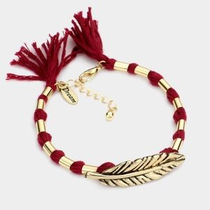 Burgundy Tassel Gold Feather Bracelet Jewelry Red Fringe